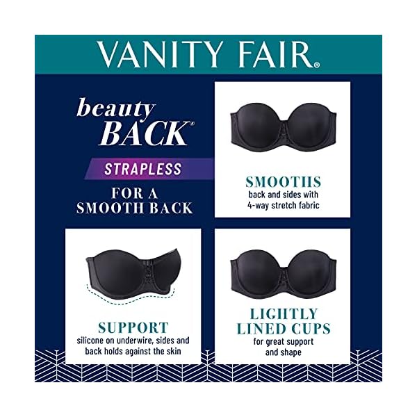 Vanity Fair womens Beauty Back Smoothing Strapless (34b - 44dd) Bra, Midnight Black, 36C US
