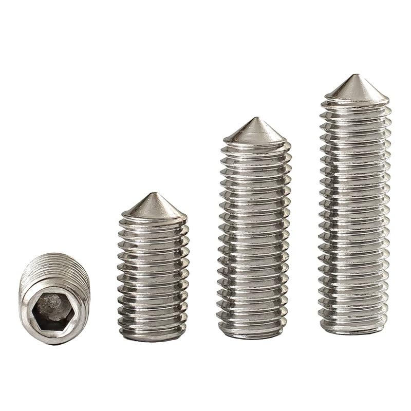 SS304 Stainless Steel Hex Socket Set Screw Cone Point Grub Screws 4# 8# 10# 1/4 (50,UNC 10#-24 x 3/8)