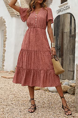 Prettygarden Women's Floral Boho Dress Casual Short Sleeve V Neck Ruffle Tiered 2023 Summer Swing Maxi Dresses(Brick Red,Large) #TOP2