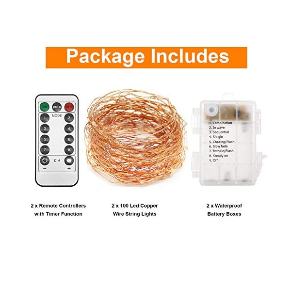 Twinkle star 2 set christmas fairy lights battery operated, 33ft 100 led string lights remote control timer twinkle string lights 8 modes firefly lights for garden party indoor decor - image 7