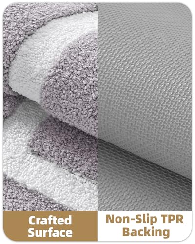 Image of Color&Geometry Gray Bathroom Rugs 36x24, Extra Soft Absorbent Microfiber Bath Rugs, Non-Slip Bathroom mat, Washable Plush Bath Mats for Bathroom, Shower, Bathtub, Laundry, Light Grey White
