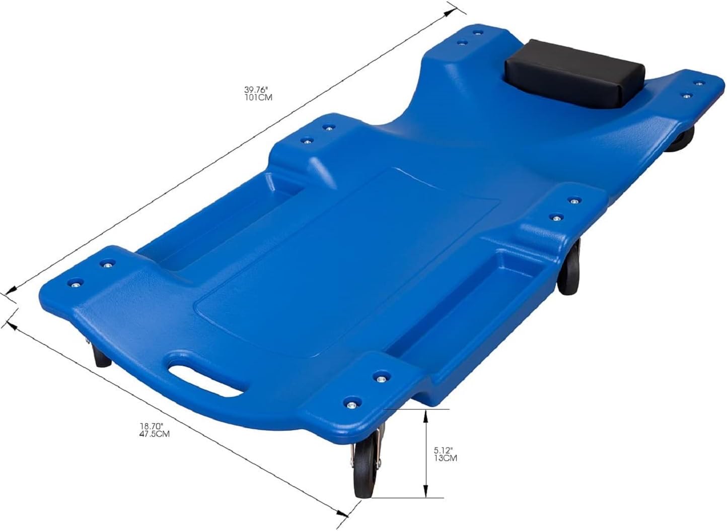 Big RED ATRP6240UR Blow Molded Plastic Rolling Garage/Shop Creeper: 40" Mechanic Cart with Padded Headrest and 6 Casters,250 LBS, Blue