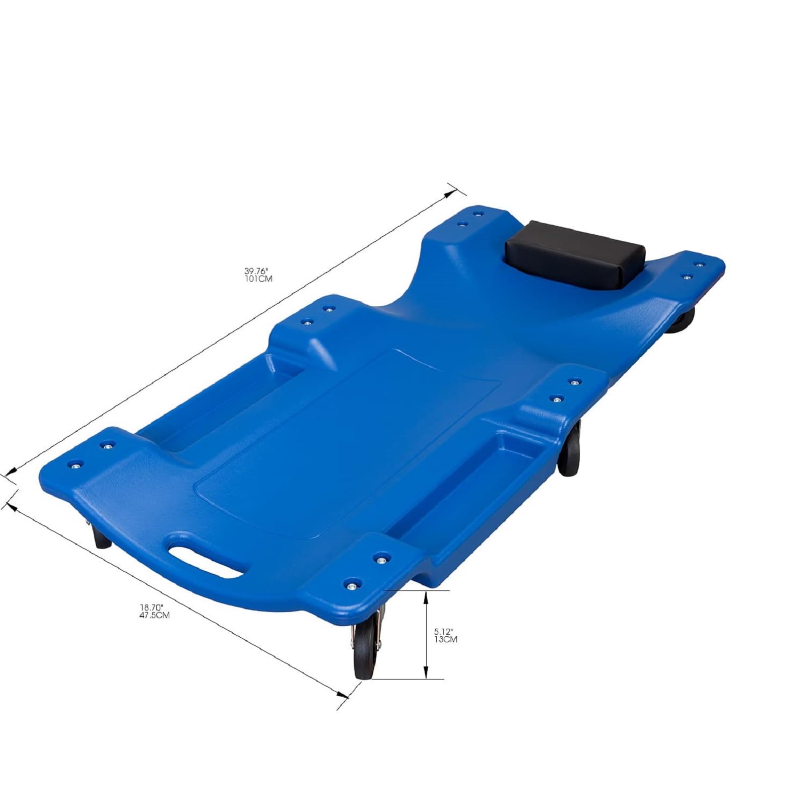 BIG RED ATRP6240UR - Carrito mecánico de plástico Moldeado por soplado, Carrito mecánico de 40 Pulgadas con reposacabezas Acolchado y 6 Ruedas, 350 Libras, Color Azul