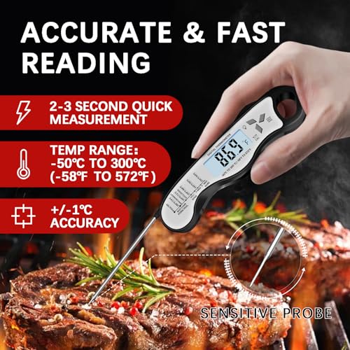 Image of Meat Thermometer Digital,IP67 Waterproof Cooking Thermometer with Backlight, Calibration & Hold Function,Food Thermometer for Cooking,Outdoor Grilling,Suitable as Stocking Stuffers for Men (White-2)