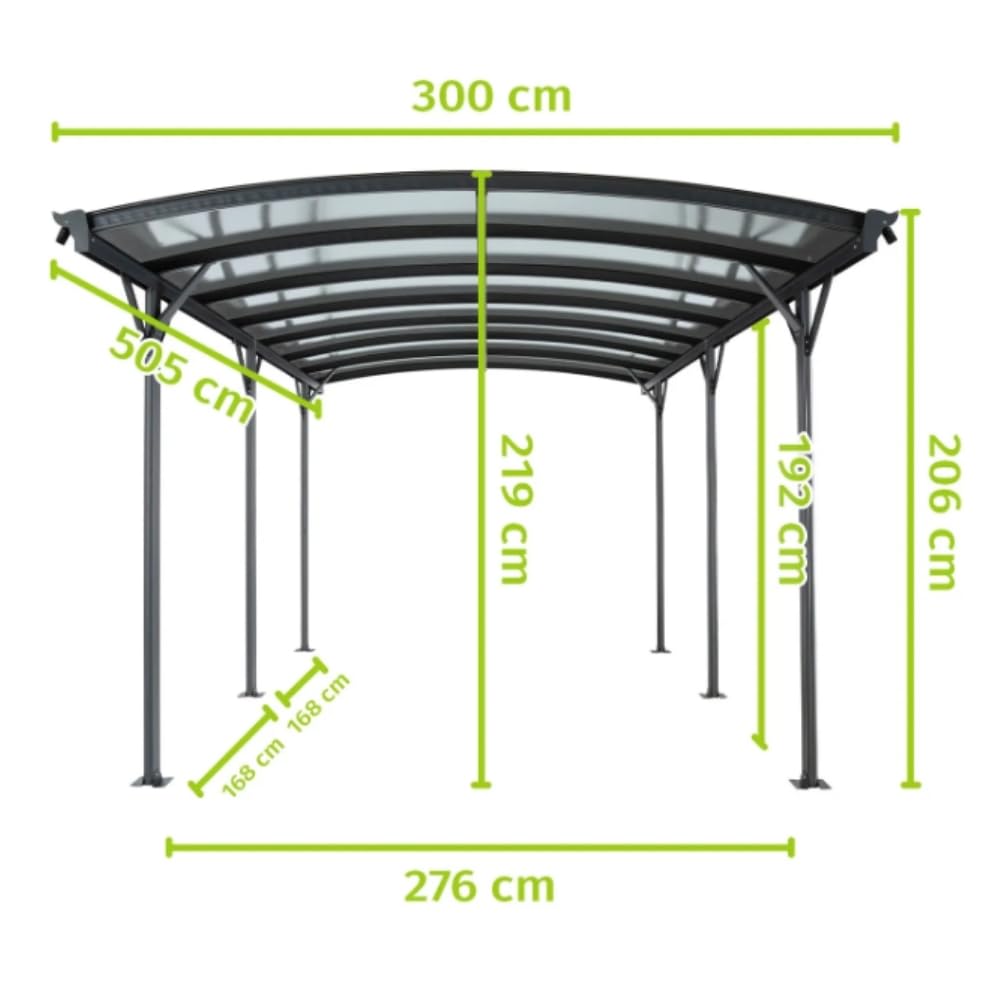 HORI Carport Aluminium/Anthrazit, witterungsbeständiger Auto Unterstand, Moderne Garagenüberdachung für den Außenbereich, Stabiler Garagenunterstand mit 5030 x 3050 x 2320, Bogendach