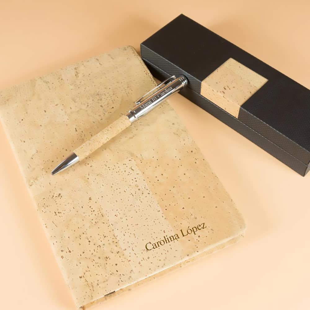 CALLE DEL REGALO Conjunto de bloc de notas y bolígrafo de corcho personalizados con texto