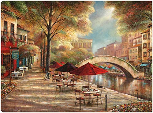 Fine Art Canvas Living Room Pictures Wall Decor City Wall Art Large Paintings for Living Room French Art Riverwalk Charm Canvas Wall Decor by Artist Ruane Manning 46 in x 35 in