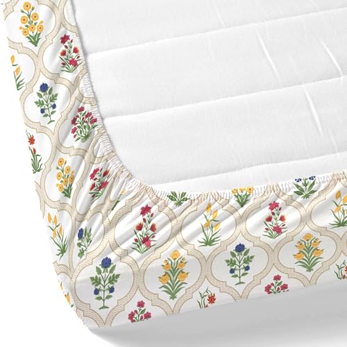 Image of Home Ecstasy 100% Cotton King Fitted Bedsheet with 2 Pillow Covers - (Size 72 x 78 inches, 140 TC, Colour - Beige: Caramel Mist)