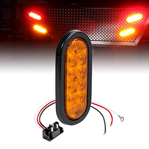 6" Amber Oval LED Trailer Tail Light [DOT FMVSS 108] [SAE I6] [Grommet & Plug Included] [IP67 Waterproof] [Park & Turn Signal] Marine Trailer Lights for Boat Trailer RV Trucks