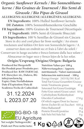 Raw Farm - Bio Sonnenblumenkerne 1kg, glutenfrei, sojafrei, frisch geschälte Kerne