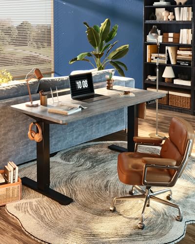 Image of FLEXISPOT EN1 One-Piece Standing Desk, Electric Adjustable with 4 Memory Presets, 176 LBS Capacity, Stable & Quiet, Seamless Desktop for Home Office & Dual Monitors, 55 inchx28 inch Gray Wood