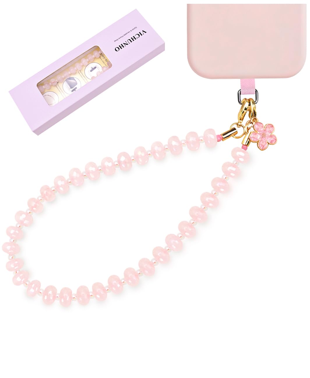 VICHUNHO Beaded Phone Wrist Strap, Cellphone Lanyard with Tether Tab, Cute Cell Phone Wristlet Bracelet for Women Girls — view 12