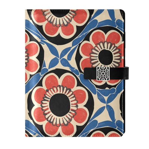 Carnet de notes ligné rouge bleu motif floral antique 16,7 x 9,2 cm pour agenda cuir