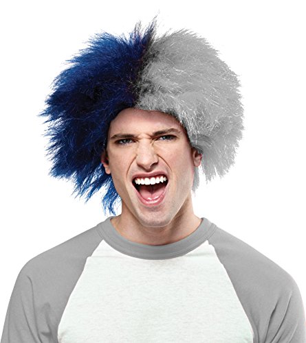 Crazy Sports Fan Wig color Blue & Silver - Fun Spiky Patriots Cowboys Timberwolves Mavericks Avalanche Team Troll Style Synthetic