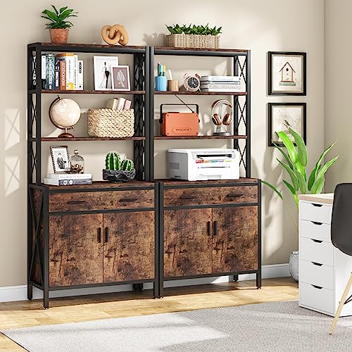 Tribesigns Bookshelf With Drawer, 4-Tier Bookcase With Doors, Tall Industrial Etagere Book Shelves Storage Cabinet Display Rack For Living Room, Home Office, Rustic Brown #TOP2
