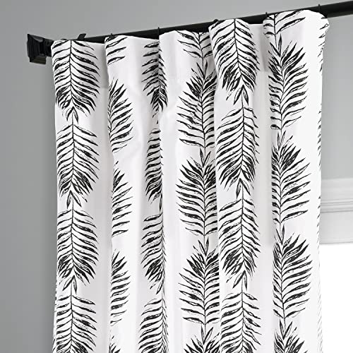 Image of HPD Half Price Drapes Floral Curtains Luxury Cotton Printed Curtains 84 Inches Long (1 Panel) Modern Room Darkening Window Curtains for Bedroom & Living Room, 50W x 84L, Black Pine Leaf