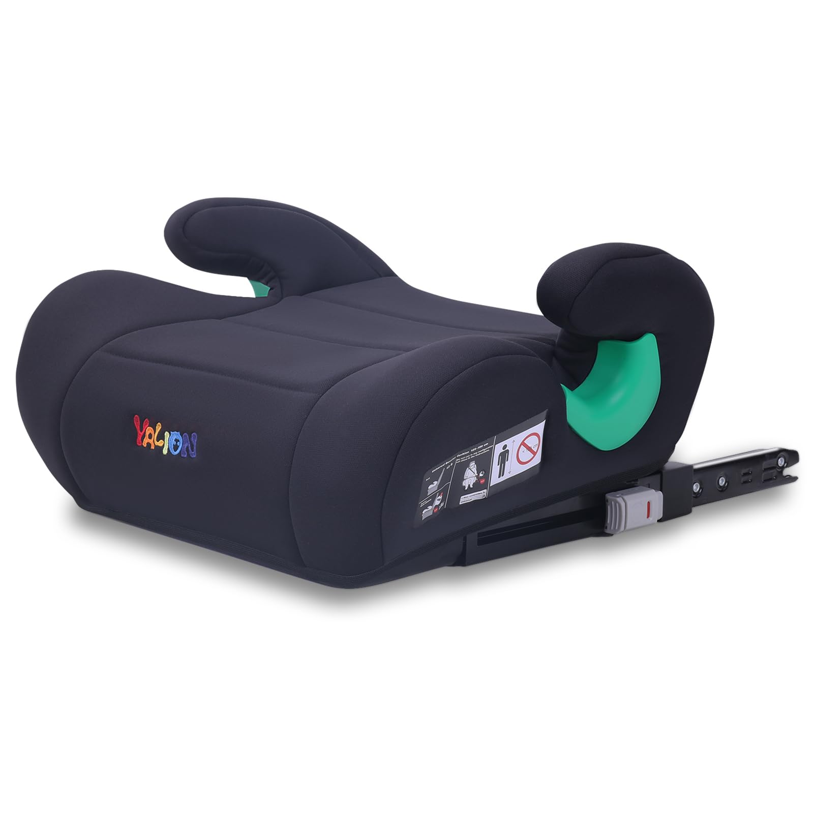 YALION Sitzerhöhung Auto Kinder ISOFIX, Kindersitzerhöhung mit ISOFIX Nach i-Size Norm R129, Kinderautositz 125-150cm(ca. 6-10 Jahre), 3-Punkt-Gurt, Schwarz