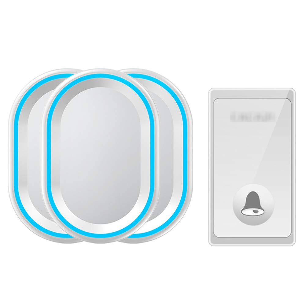 Sonnette sans fil, carillon de porte étanche IP44, 1 bouton poussoir et 3 récepteurs enfichables avec lumière flash bleue, 4 niveaux de volume réglables, 58 mélodies, convient pour la maison, l(2
