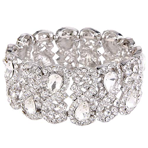EVER FAITH Women's Austrian Crystal Teardrop 8-Shaped Knot Elastic Stretch Bracelet Clear Silver-Tone