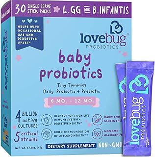 Lovebug Probiotics Tiny Tummies Probiotics, 30 Packets, Infant & Baby Probiotic Supplements