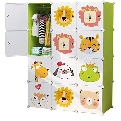 Image of KRISHYAM 12 Box Collapsible Plastic Cupboard for Storage, Plastic Soft Sheet Wardrobe Cabinet for Storage, Almirah for Clothes Storage Cabinet Storage Rack (Green)