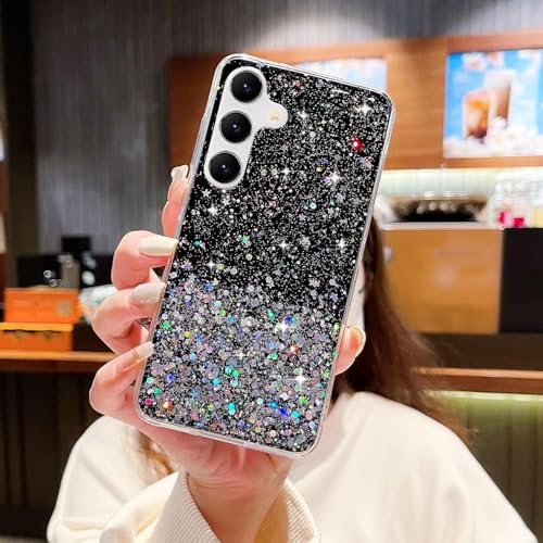 Image of VONZEE Glitter Case Compatible for Samsung M54 5G, Non Moving Glitter Stars Cover Soft TPU + Hard PC Bumper Bling Cover for Women Girls Protective Shockproof Phone Case (Black)