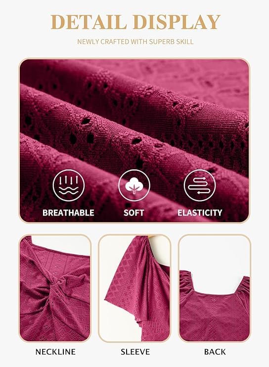 Eytino Womens Plus Size Tops Twist Front V Neck Short Sleeve Eyelet Embroidery Summer Loose Blouse Shirts(1X-5X) - Image 4