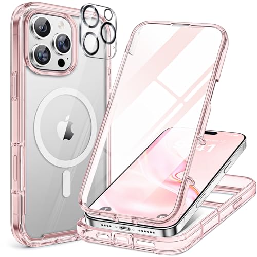 Image of Miracase for iPhone 16 Pro Case Full-Body Phone with Built-in Glass Screen Protector, [Compatible with MagSafe] Military Drop Proof 16 Pro Cover Bumper 6.3 inch, Clear Pink