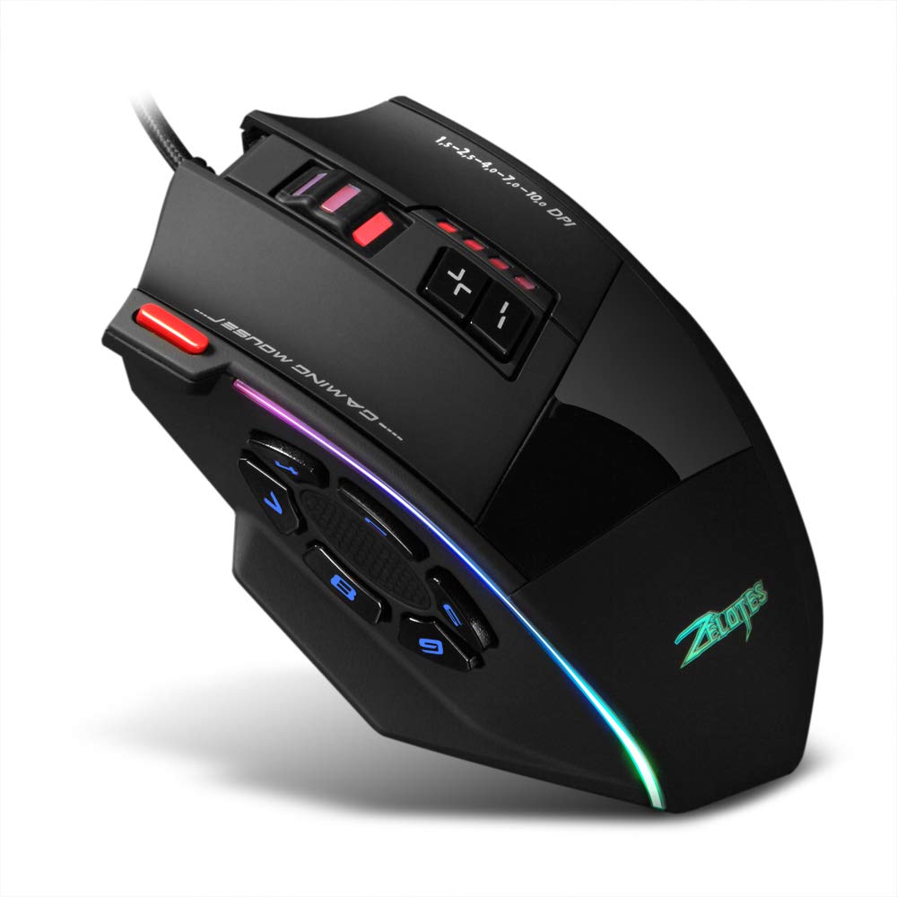 Zelotes C-13 mysz gamingowa Wired 10000DPI, RGB, z 13 przyciskami programowania, 128 KB, wbudowana pamięć