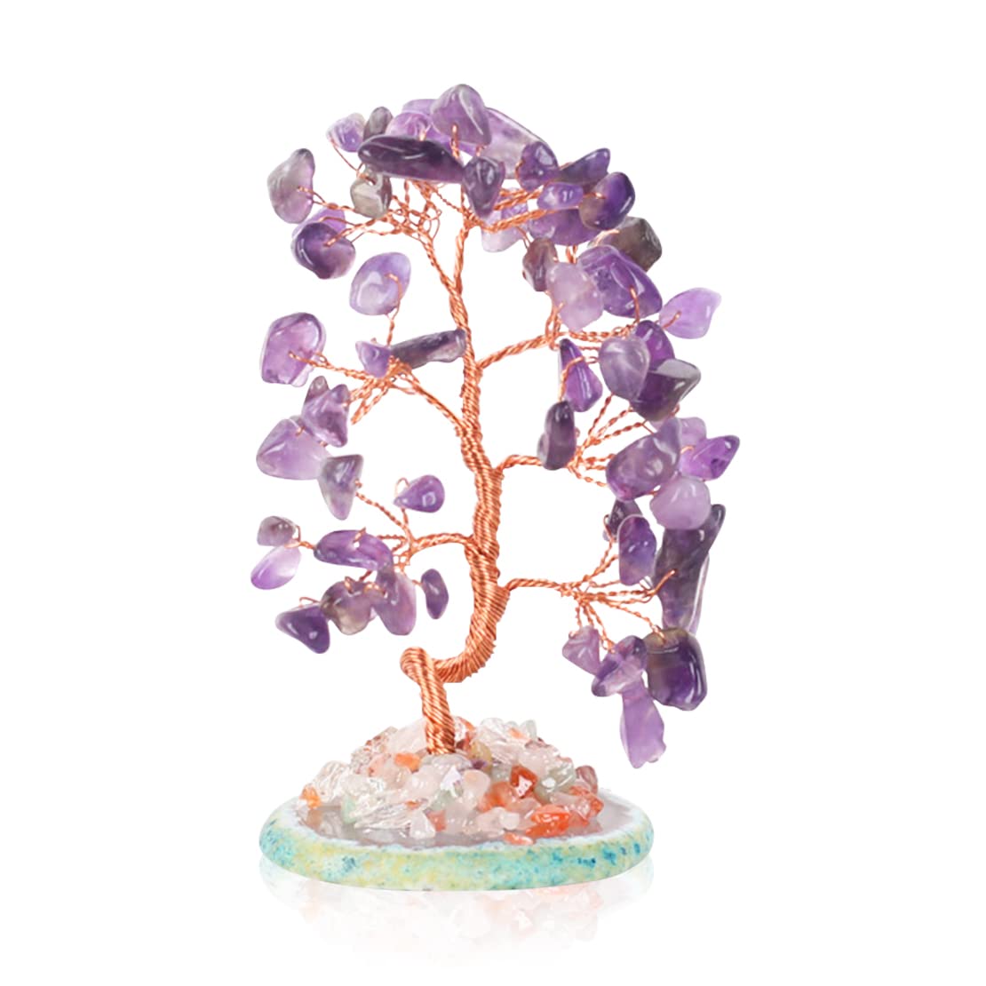 DeryArcle Healing Crystal Tree of Life Money Trees Feng Shui Gem Tree Ornaments Good Luck Reiki Gemstone Amethyst Tree for Home Office Desk Decorations (Purple)