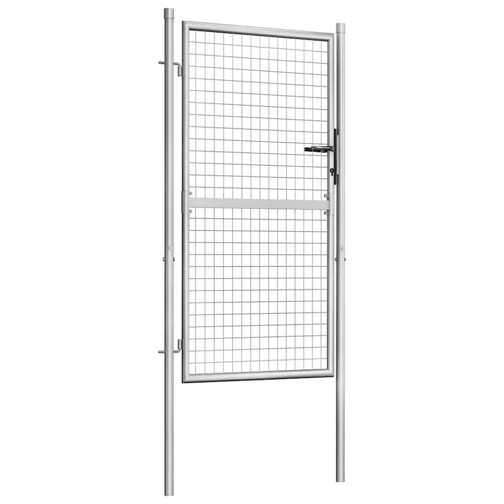 vidaXL Puerta de Jardín Acero Galvanizado Plateado 105x200cm Cercado Entrada Práctica Bricolaje Bisagras Resistentes Diseño Clásico Estable Duradera