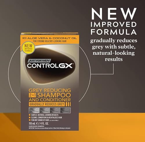 Just for men Control GX, Grey Reducing 2-in-1 Shampoo & Conditioner für graues Haar, neue verbesserte Formel – alle Farbtöne, 118 ml - 2er Pack