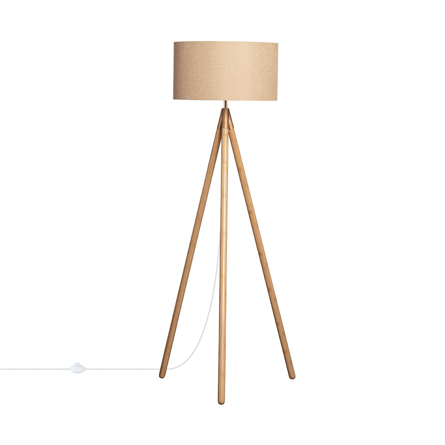 LEDKIA Lámpara de Pie de Madera y Tela Wolby Beige | CasquilloE27