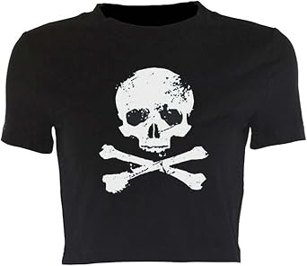 Womens T Shirts Gothic Skulls Short Sleeve Tees Tops Cropped T-Shirts Sexy Crop Top for Women Graphic Loose Summer