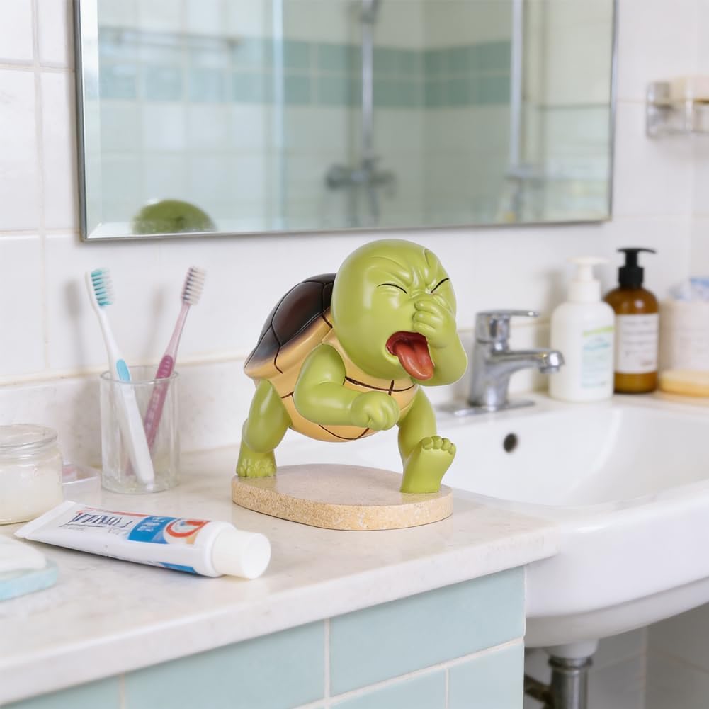 Funny Sea Turtle Holding Nose Bathroom Decor - Green Resin Turtle Figurine, Quirky Toilet Sculpture, Coastal Nautical Beach House Decor, Sea Lover Gift
