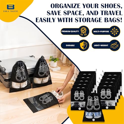 Image of Shoe Bag for Travel & Storage|Water-Resistant Shoe Organizer for Men & Women|Foldable Shoe Cover for Luggage & Closet |Travel Accessories for Footwear Protection (Black, Pack of - 12)
