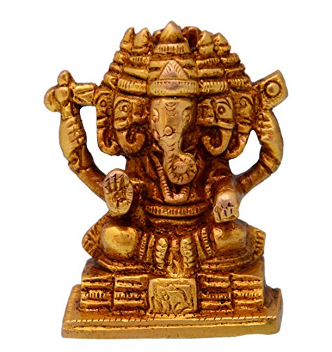 Purpledip Ganesha Ganapathi Vinayak in Panchmukhi Avatar Sculpted in Solid Brass Metal (10696)