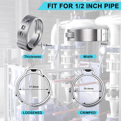 Image of 50 Pack 1 /2 Inch PEX Cinch Clamps Rings, 304 Stainless Steel PEX Crimp Rings, Pinch Clamps for PEX Tubing Pipe Fittings Connection