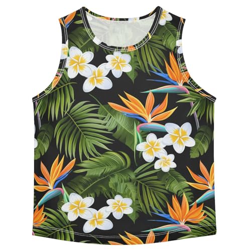 Plumerias Palm Leaves Black Boys Tank Tops Toddler Tank Top Shirts Undershirts Quik Dry for Boy,3T