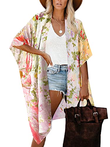 Image of Breezy Lane Women's Kimono Cardigan Summer Swimsuit Coverups Beach Cover Up with Floral Print for Vacation