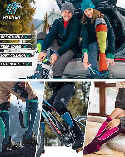 Image of Hylaea Merino Wool Ski Socks, Cold Weather Socks for Snowboarding, Snow, Winter, Thermal Knee-high Warm Socks, Hunting