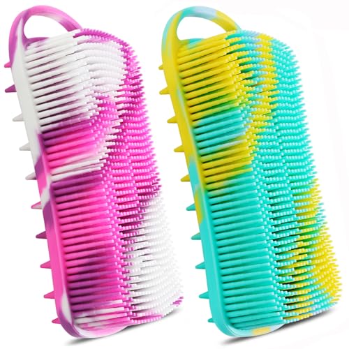 YEALIFE 2PCS Silicone Body Scrubber, Loofah for Women, Gentle Exfoliating Shower Cleaner Bath Brush, Rubber Body Wash Deep Cleaning & Exfoliator & Massage, Travel-Friendly for Bathroom