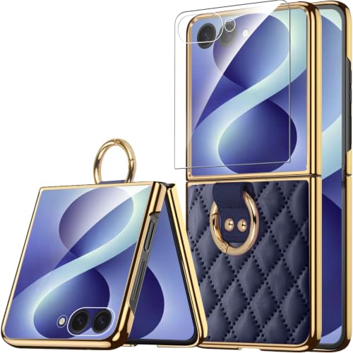 Miimall Samsung Z Flip 8�p�P�[�X �X�N���[���v���e�N�^�[&�����O�t���A�O���b�v �v���~�A�����U�[ �n�[�h �E���g���X���� �ϏՌ� ����~�� �����h�~ �N���V�b�N �X�^�C���b�V�� �J�o�[ Galaxy Flip 8 �P�[�X�A�l�C�r�[�u