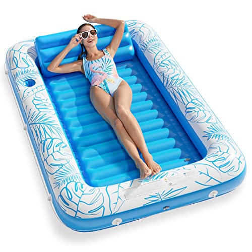 Inflatable Tanning Pool Lounger Float - Jasonwell 4 in 1 Sun Tan Tub Sunbathing Pool Lounge Raft Floatie Toys Water Filled Tanning Bed Mat Pad for Adult Blow Up Kiddie Pool Kids Ball Pit Poo