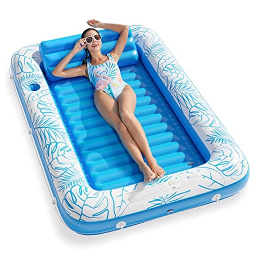 Inflatable Tanning Pool Lounger Float - Jasonwell 4 in 1 Sun Tan Tub Sunbathing Pool Lounge Raft Floatie Toys Water Filled Tanning Bed Mat Pad for Adult Blow Up Kiddie Pool Kids Ball Pit Pool (L)