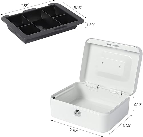 Vista 4 de Caja de dinero pequeña con bandeja de dinero y cerradura, caja de dinero de metal para efectivo, caja de seguridad 7.87 x 6.3 x 3.54 pulgadas