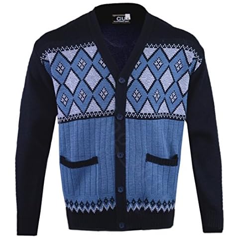 Mens Classic Argyle Grandad Cardigan in Navy Blue Cover