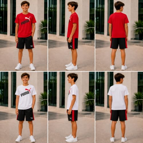 Image of PUMA Boys Active Shorts Set - 3 Piece Performance T-Shirt, Dry Fit Tank Top, and Gym Shorts - Activewear Set for Boys (4-16)