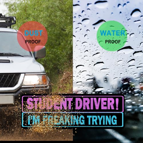 Image of 3 Pack Student Driver Magnet for Car, Magnetic Student Driver Sign for Vehicle, Reflective Warning Bumper Sticker Magnet Sign for New Driver, 10 inch x 4 inch (Black-PinkBlue)