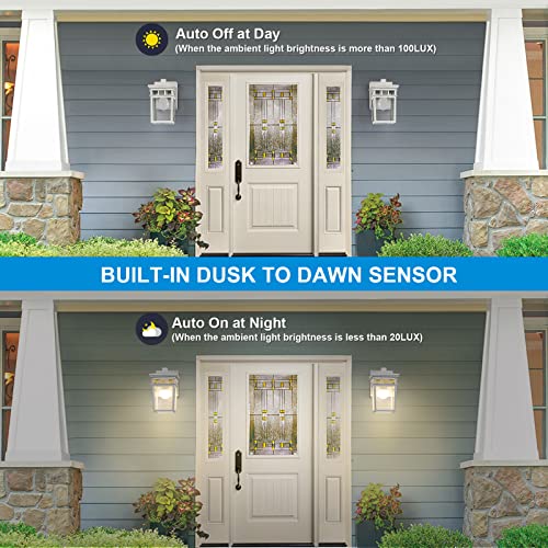Image of Outdoor Porch Light, Dusk to Dawn Outdoor Wall Lantern with GFCI Outlet | White Waterproof Anti-Rust Exterior Light Fixture with LED Bulb, Outside Sconce Lights for House Garage Patio